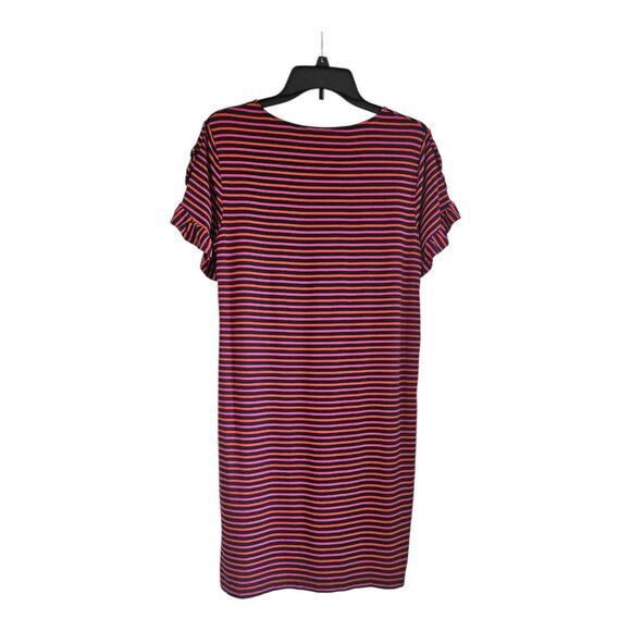 Heyton Dress Size SMALL Striped S/S Ruffle Sleeve Stretch Navy Pink Red - Picture 2 of 6